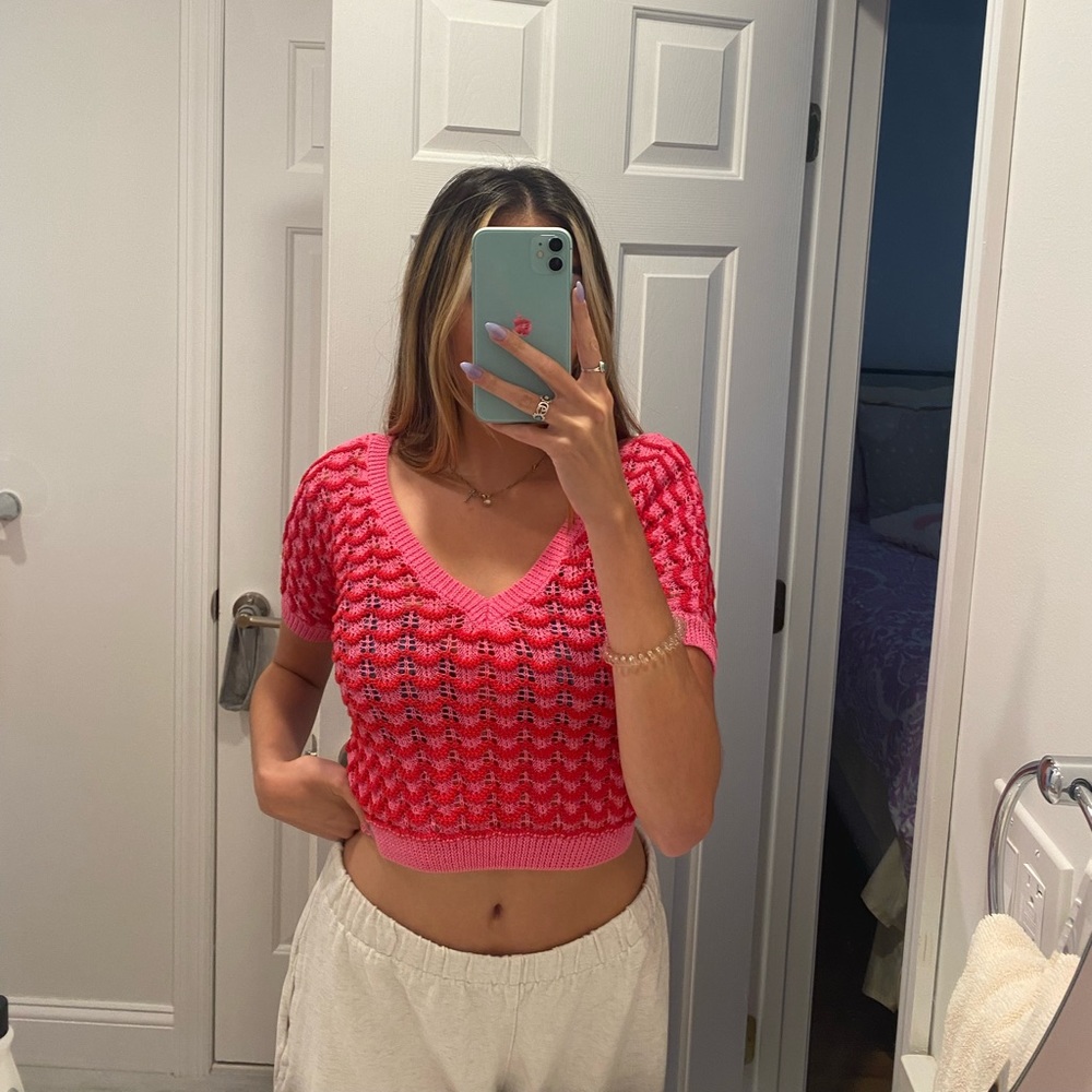 ZARA pink & red cropped knit top